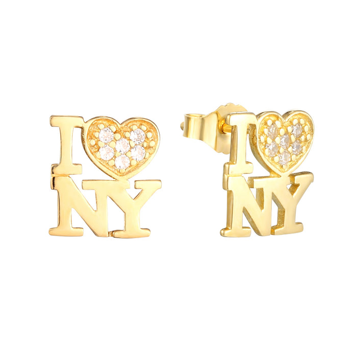 Gold 'I ❤️ NY' earrings on a white background - seolgold