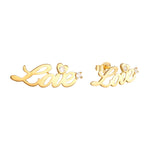 9ct Solid Gold CZ 'Love' word Stud Earrings