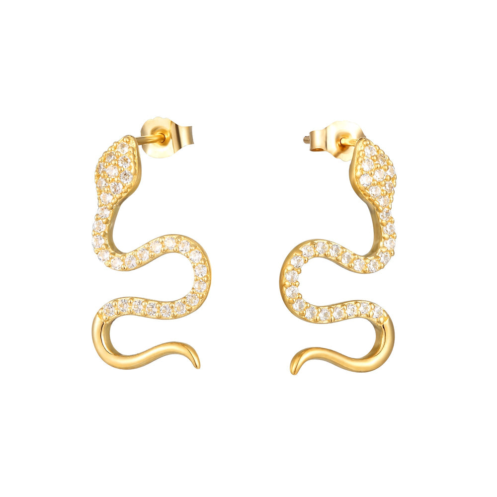 9ct Solid Gold CZ Snake Stud Earrings