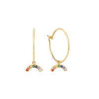 Rainbow CZ Charm Hoop Earrings - seol-gold