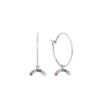 Sterling Silver Rainbow CZ Charm Hoop Earrings
