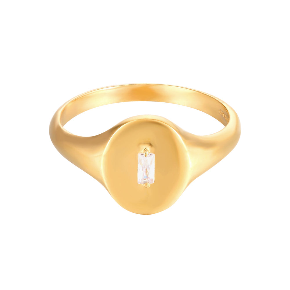 18ct Gold Vermeil Baguette CZ Signet Ring