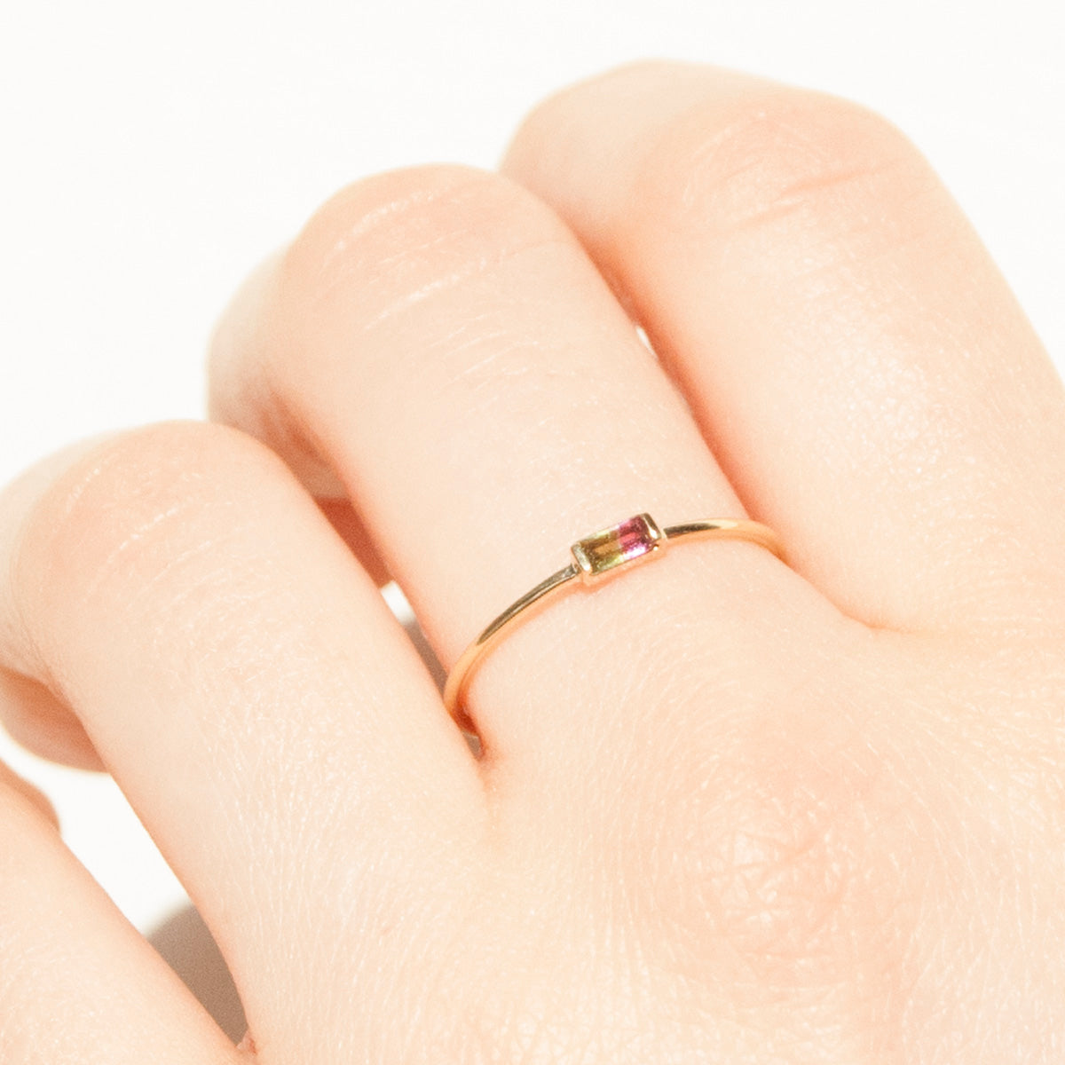 9ct Solid Gold Watermelon Tourmaline Baguette Ring