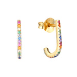 18ct Gold Vermeil Rainbow CZ Curved Stud Earrings
