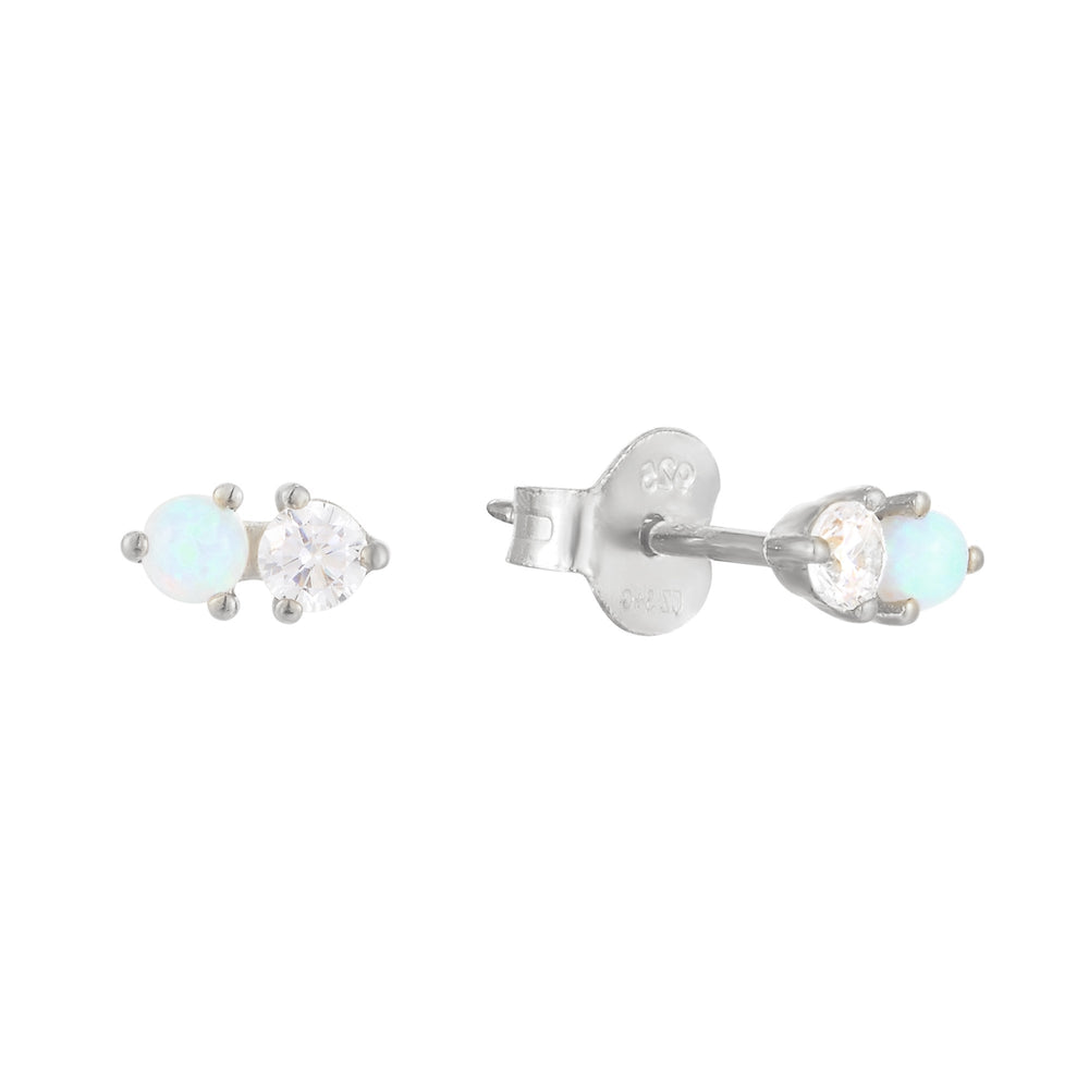Sterling Silver Opal and CZ Studs