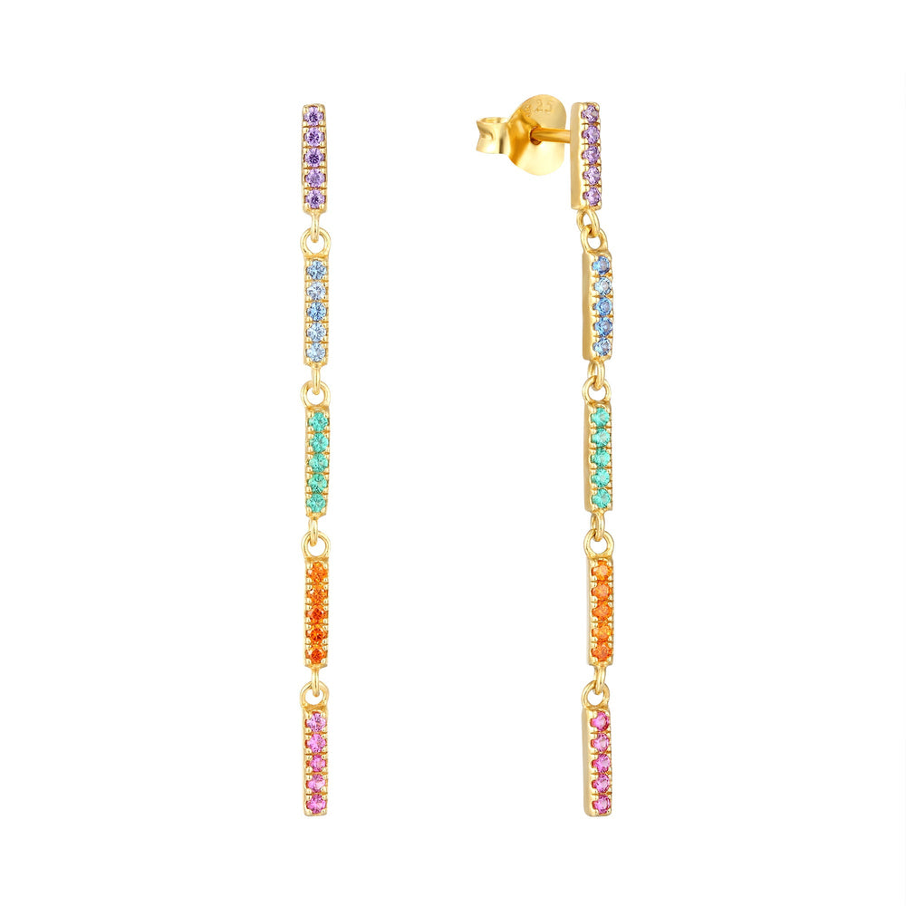18ct Gold Vermeil Rainbow CZ Drop Stud Earrings
