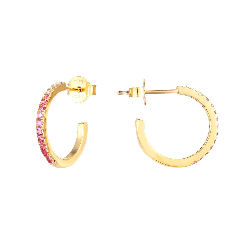 18ct Gold Vermeil Ombre CZ Stud Half-hoop Earrings