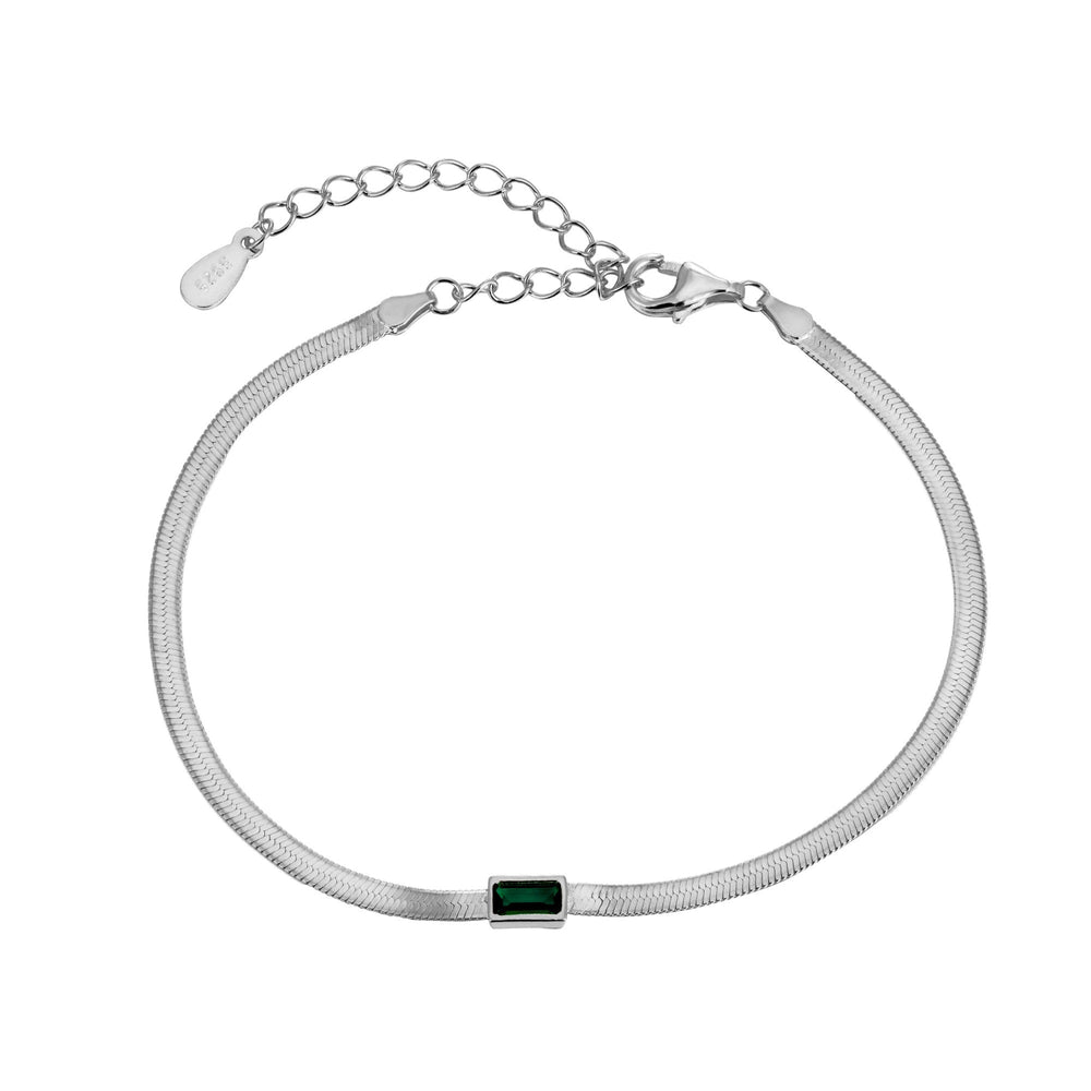 Sterling Silver Emerald CZ Snake Chain Bracelet