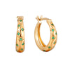 Gold hoop earrings with green gemstones on a white background - seolgold