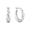 Silver hoop earrings with green gemstones on a white background - seolgold