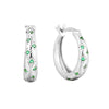 Silver hoop earrings with green gemstones on a white background - seolgold