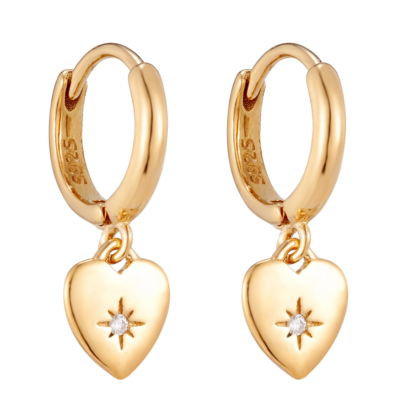 18ct Gold Vermeil CZ Heart Charm Hoops - Seol Gold