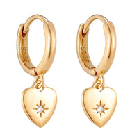 18ct Gold Vermeil CZ Heart Charm Hoops - Seol Gold