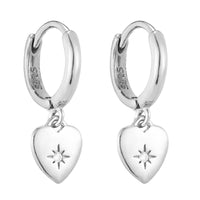 Sterling Silver CZ Heart Charm Hoops - Seol Gold