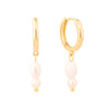 Gold hoop earrings with pearl drops on a white background - seolgold