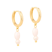 Gold hoop earrings with pearl drops on a white background - seolgold
