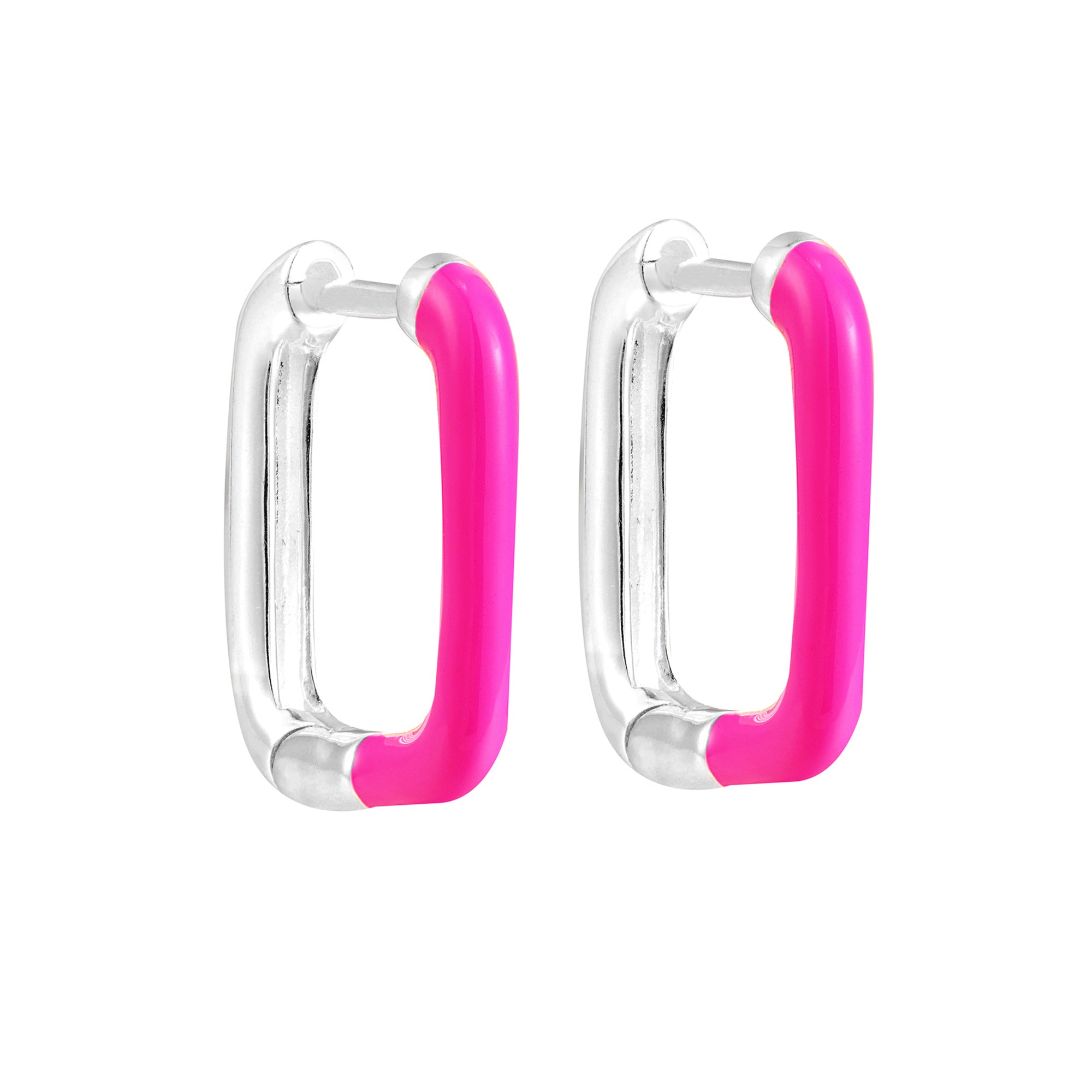 Sterling Silver Pink Rectangle Enamel Hoops