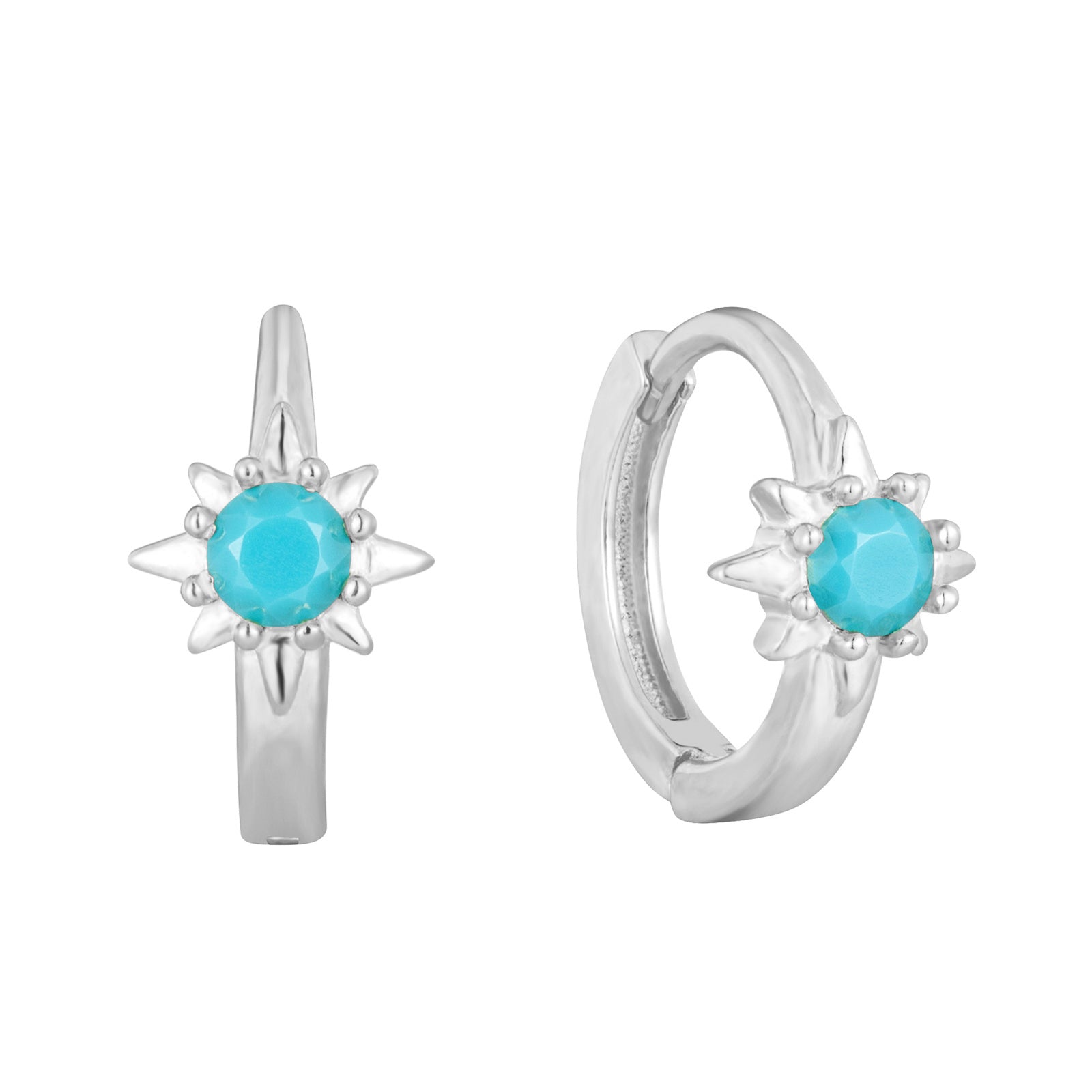 Sterling Silver Turquoise Star Set Hoop Earrings