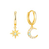 opal star moon gold hoop earrings - seolgold