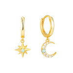 18ct Gold Vermeil Opal Northstar & Moon CZ Hoops
