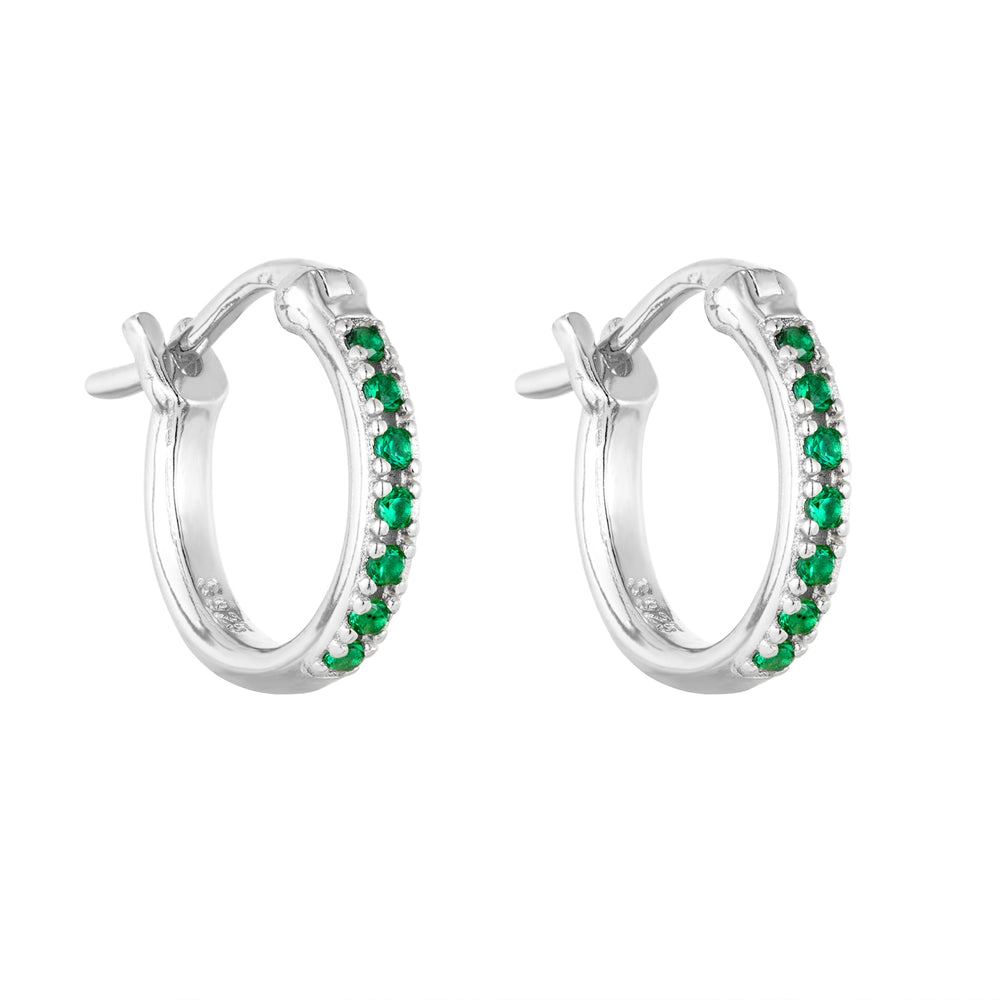 Sterling Silver Emerald Creole CZ Hoops