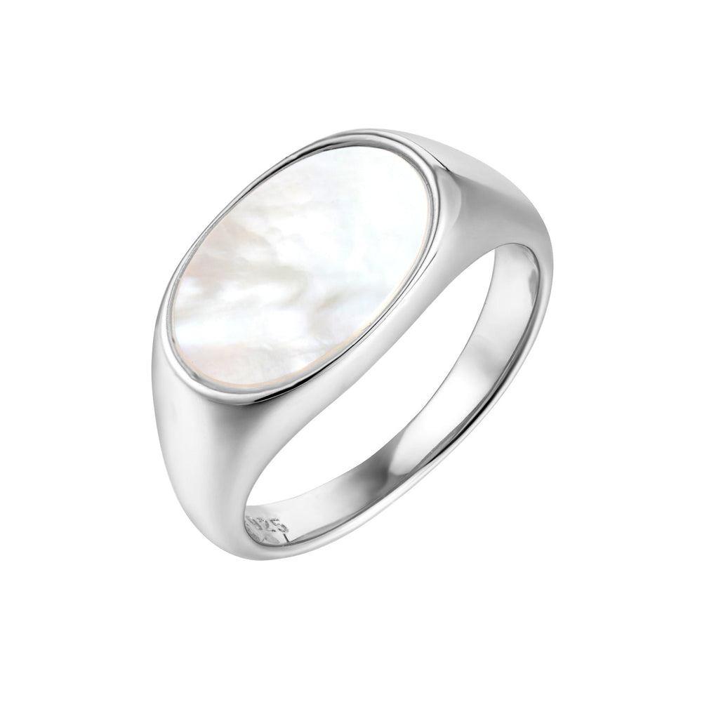 Sterling Silver Mother Of Pearl Ellipse Signet Ring