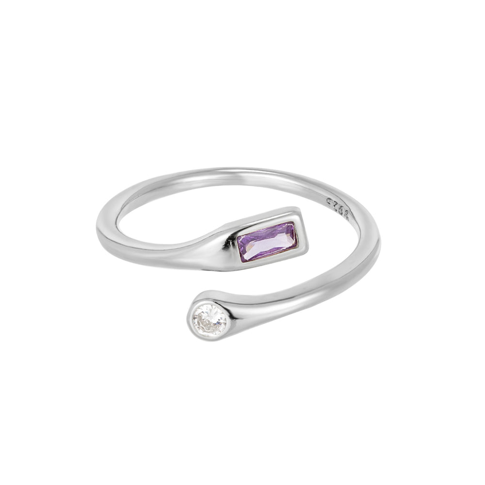 Sterling Silver Amethyst and CZ Adjustable Ring