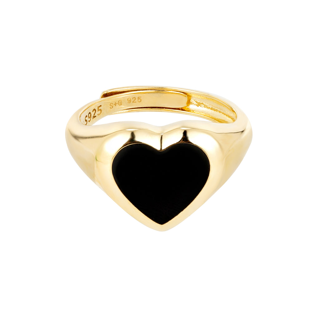 18ct Gold Vermeil Onyx Heart Adjustable Signet Ring