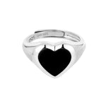 Sterling Silver Onyx Heart Adjustable Signet Ring