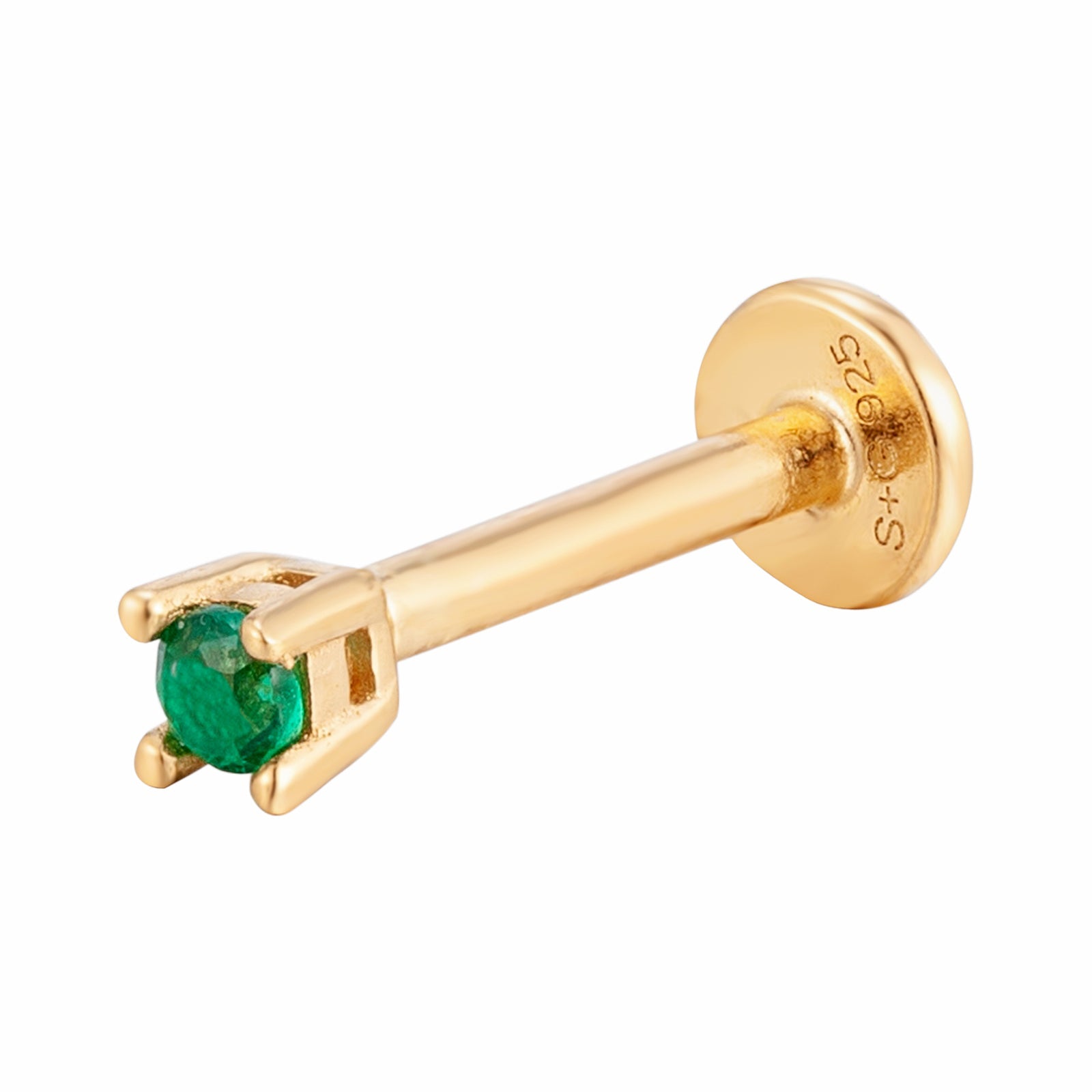 gold - Emerald CZ Flat Back Earring - seolgold