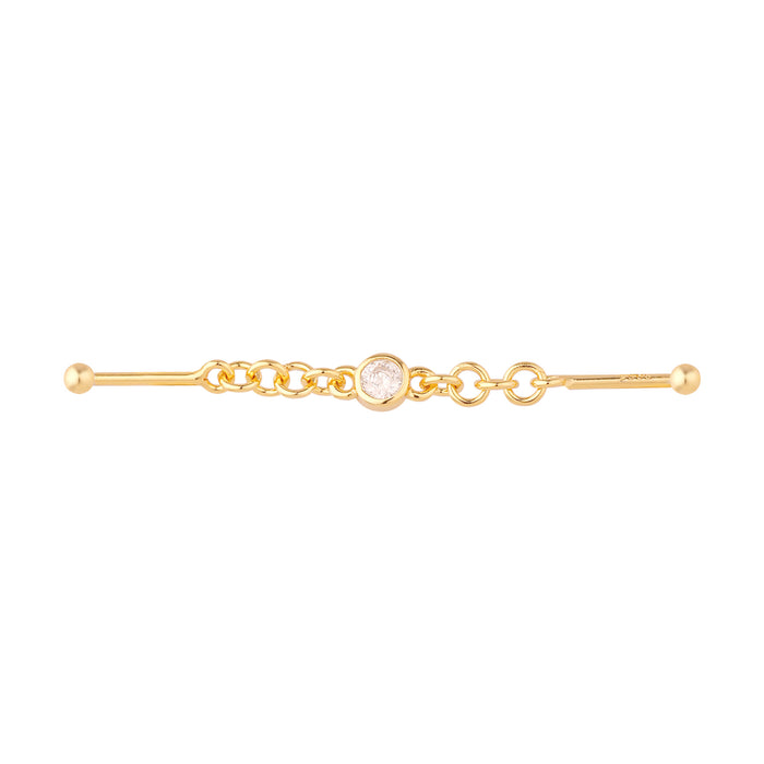Gold scaffold piercing earring with a central gemstone on a white background - seolgold