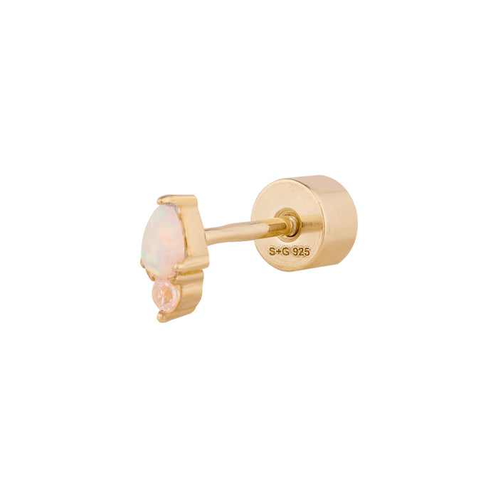 Gold earring with a Opal gemstone on a white background - seolgold