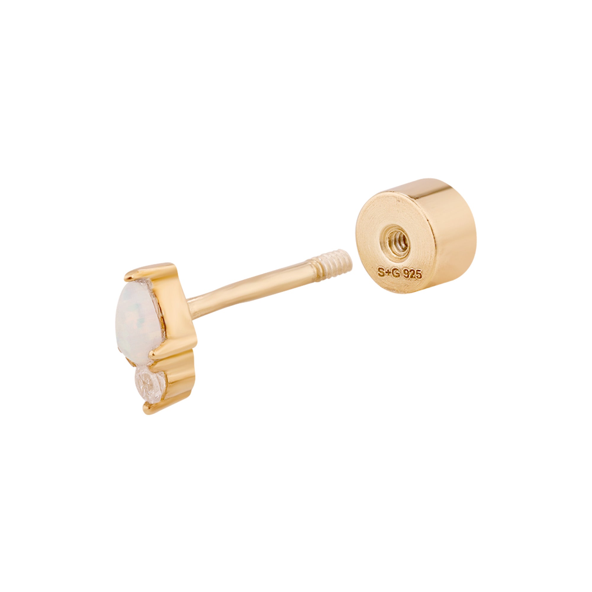 Gold earring with a opal gemstone on a white background - seolgold