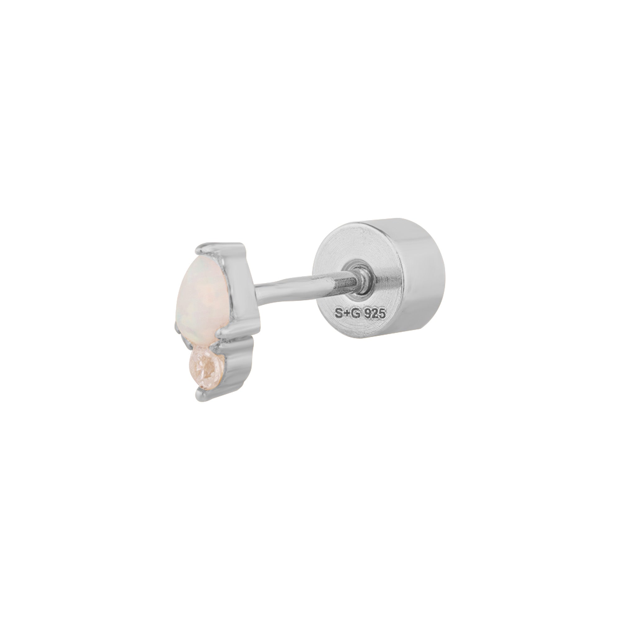 Silver earring with a small gemstone on a white background - seolgold