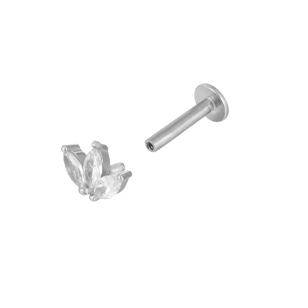 Sterling Silver Tiny CZ Lotus Labret Stud Earring