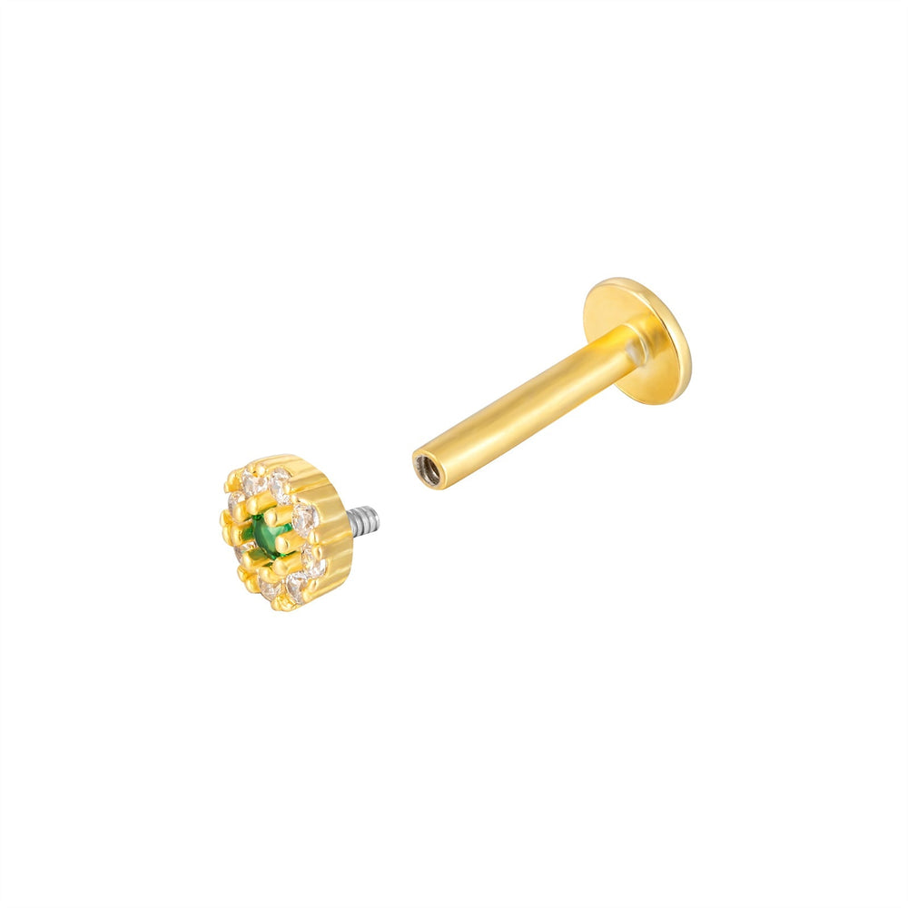 18ct Gold Vermeil Tiny Emerald CZ Labret Stud Earring