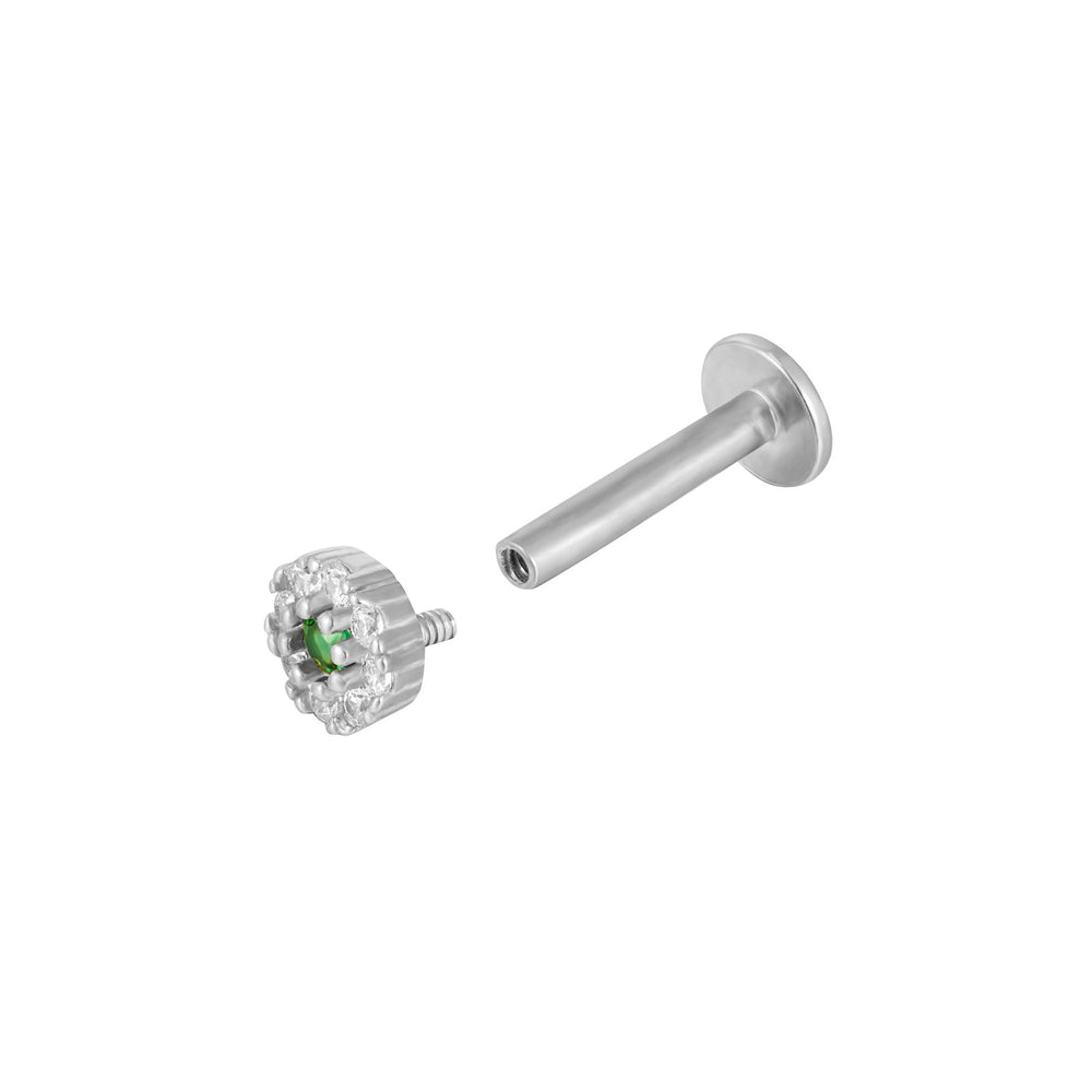 Sterling Silver Tiny Emerald CZ Labret Stud Earring