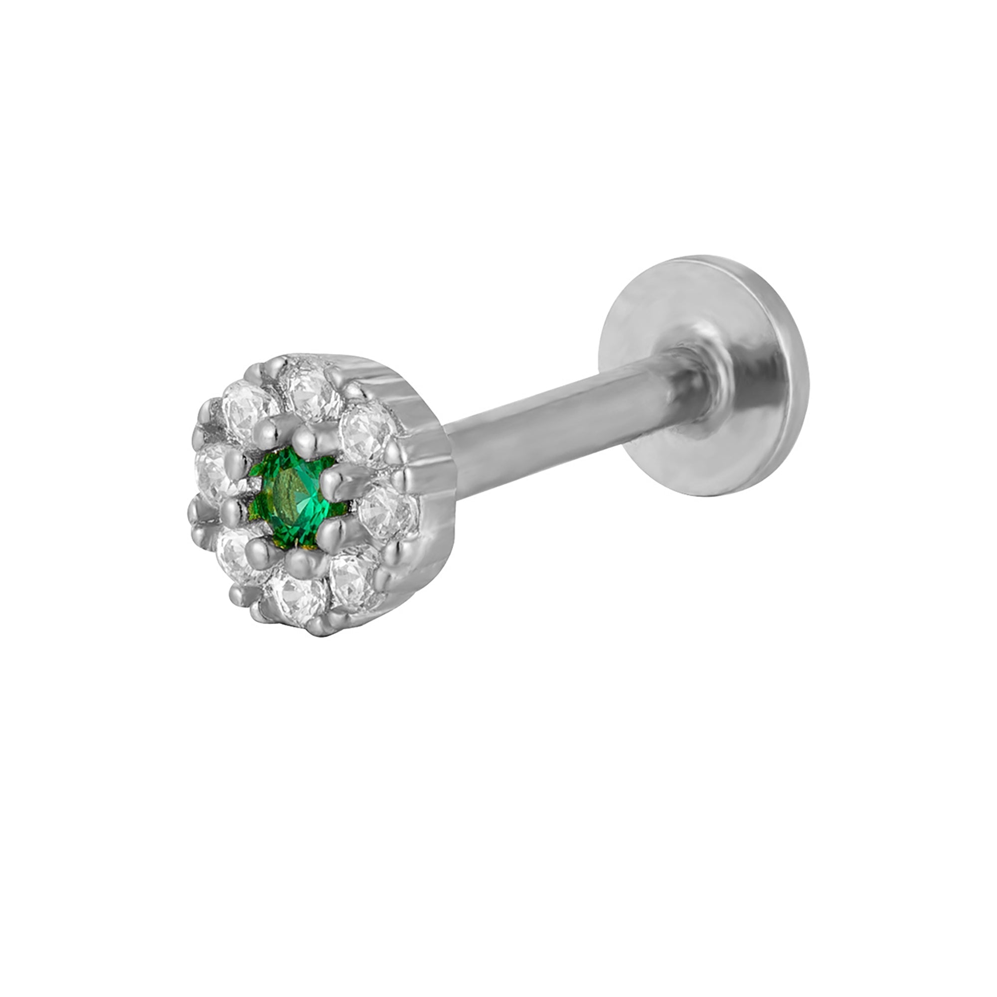 Sterling Silver Tiny Emerald CZ Labret Stud Earring