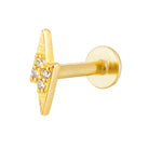 18ct Gold Vermeil Lightening Bolt CZ Labret Stud Earring