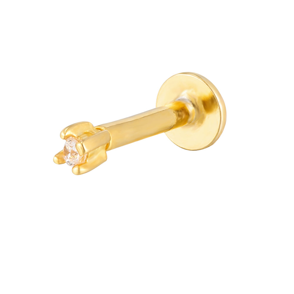 18ct Gold Vermeil Tiny Square CZ Labret Stud Earring