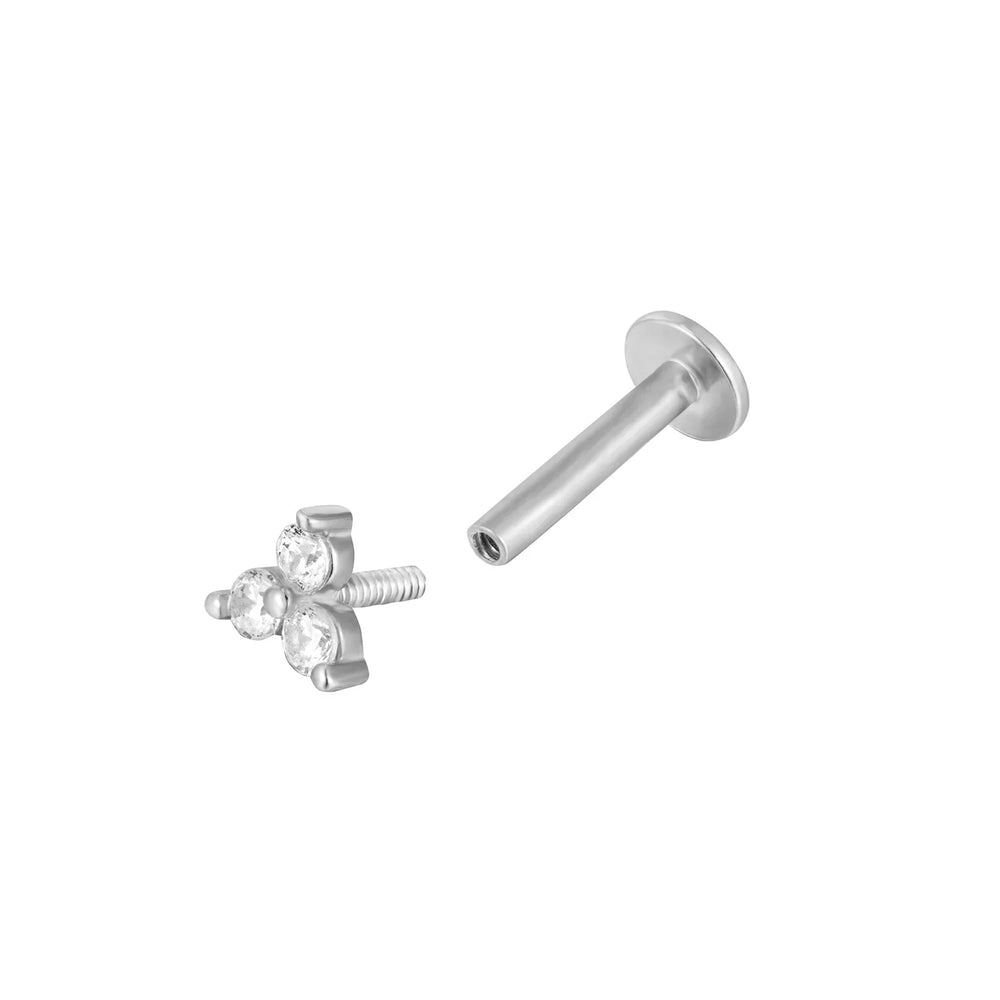 Sterling Silver Tiny Trio CZ Labret Stud Earring