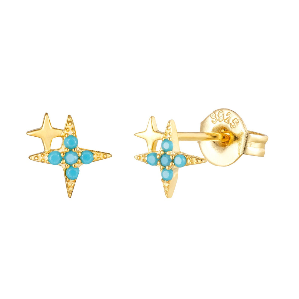 18ct Gold Vermeil Turquoise Double Star Stud Earrings