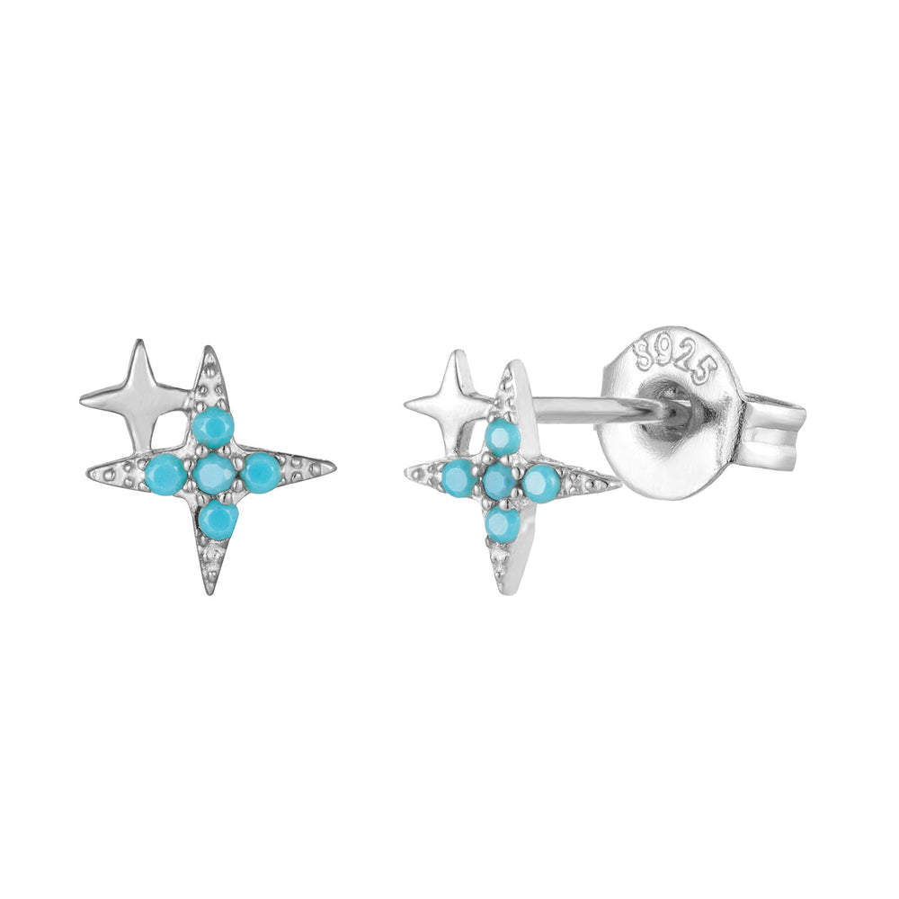 Sterling Silver Turquoise Double Star Stud Earrings