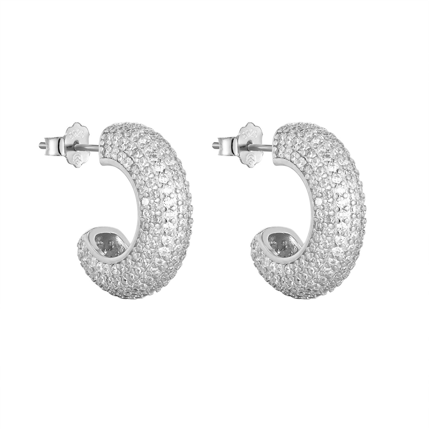 silver CZ Pave Chunky Hoops - seolgold