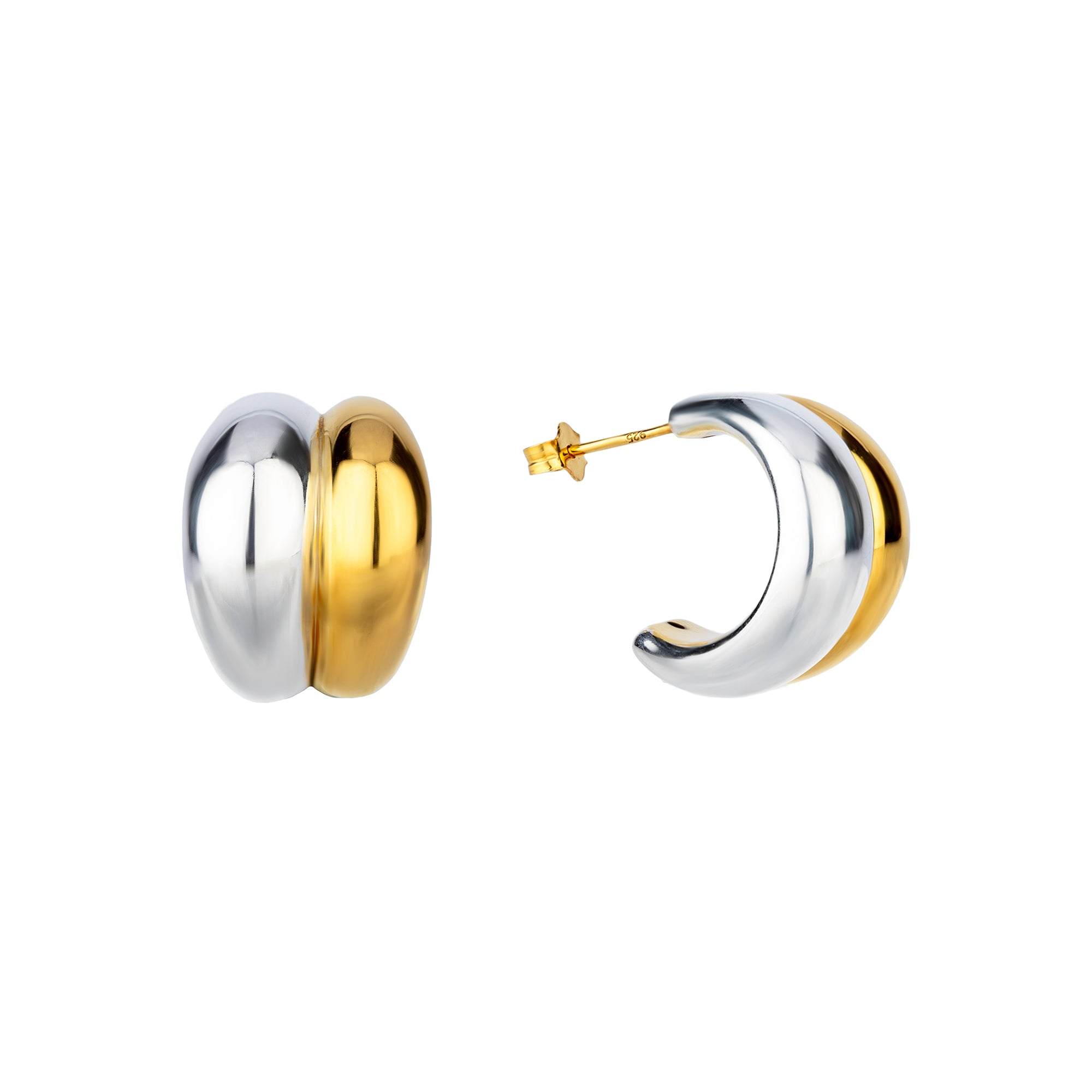 Pair of hoop earrings with gold and silver finish on a white background - seolgold