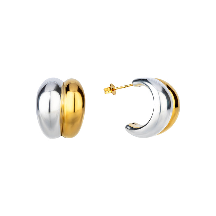Pair of hoop earrings with gold and silver finish on a white background - seolgold