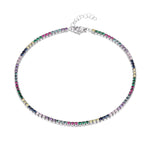 Sterling Silver Rainbow CZ Tennis Anklet