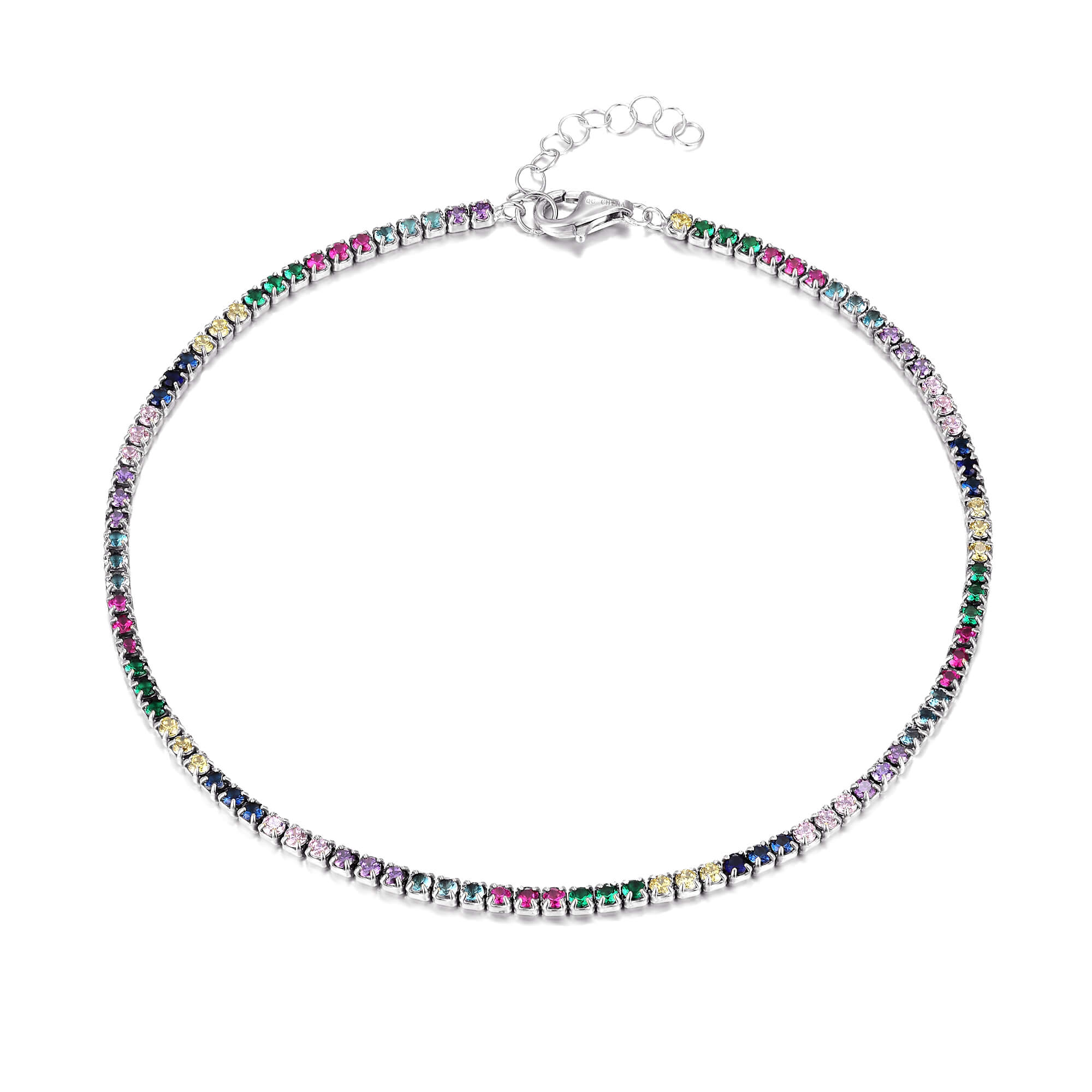 silver rainbow tennis anklet - seolgold