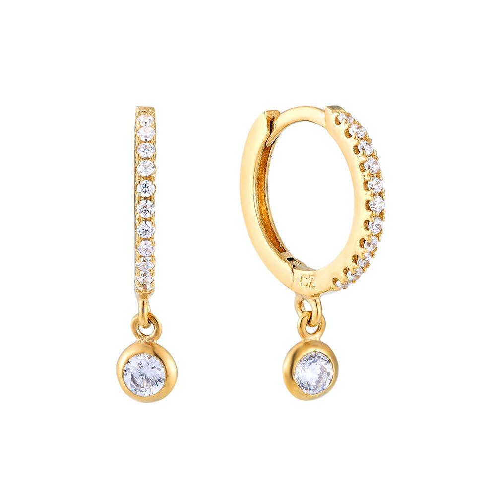 18ct Gold Vermeil CZ Bezel Charm Hoop Earrings