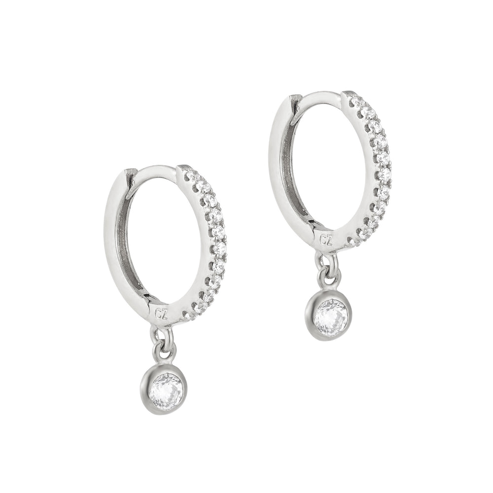 Sterling Silver CZ Bezel Charm Hoop Earrings